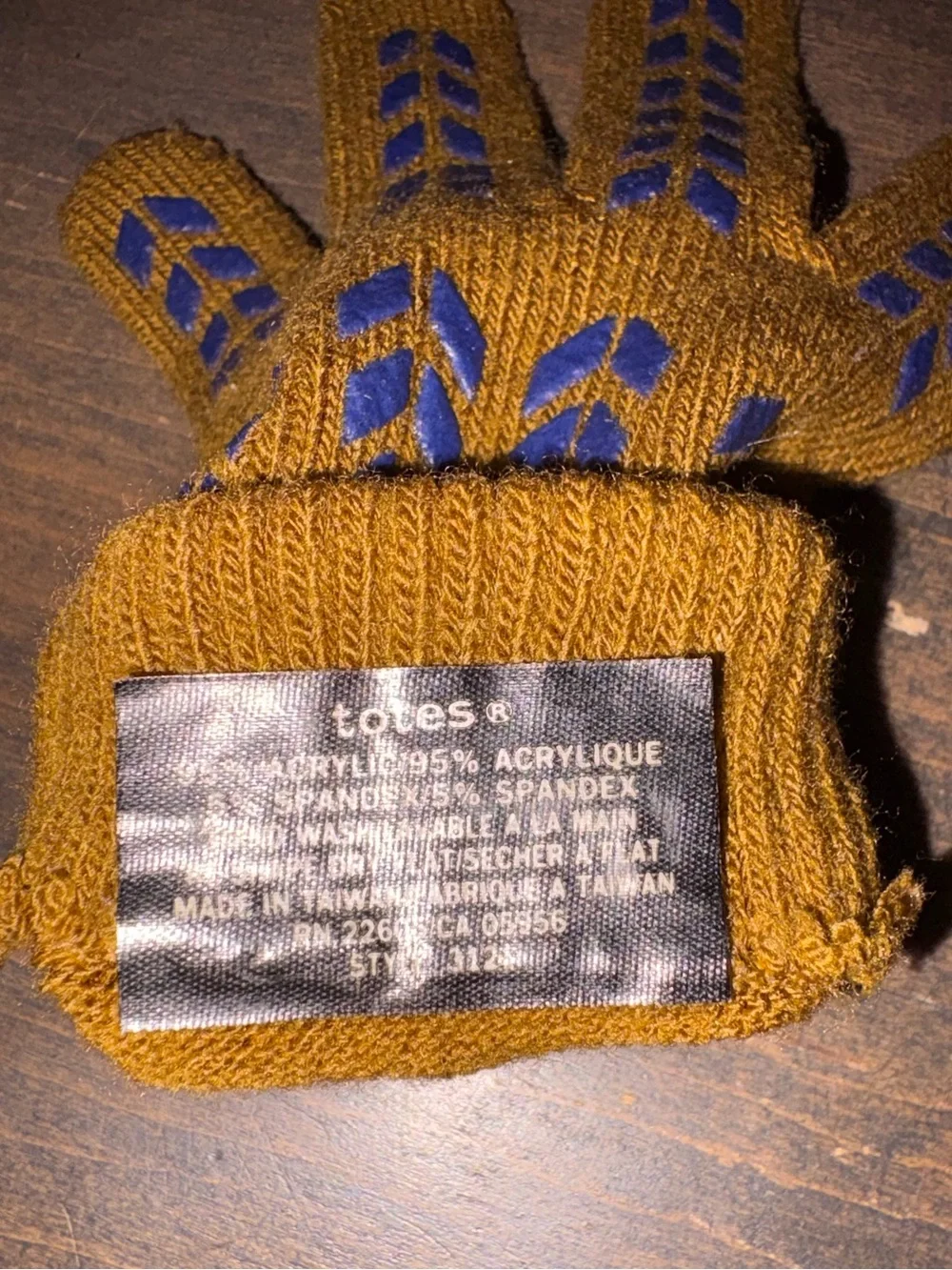 totes Mustard Knit Gloves with Blue Trim